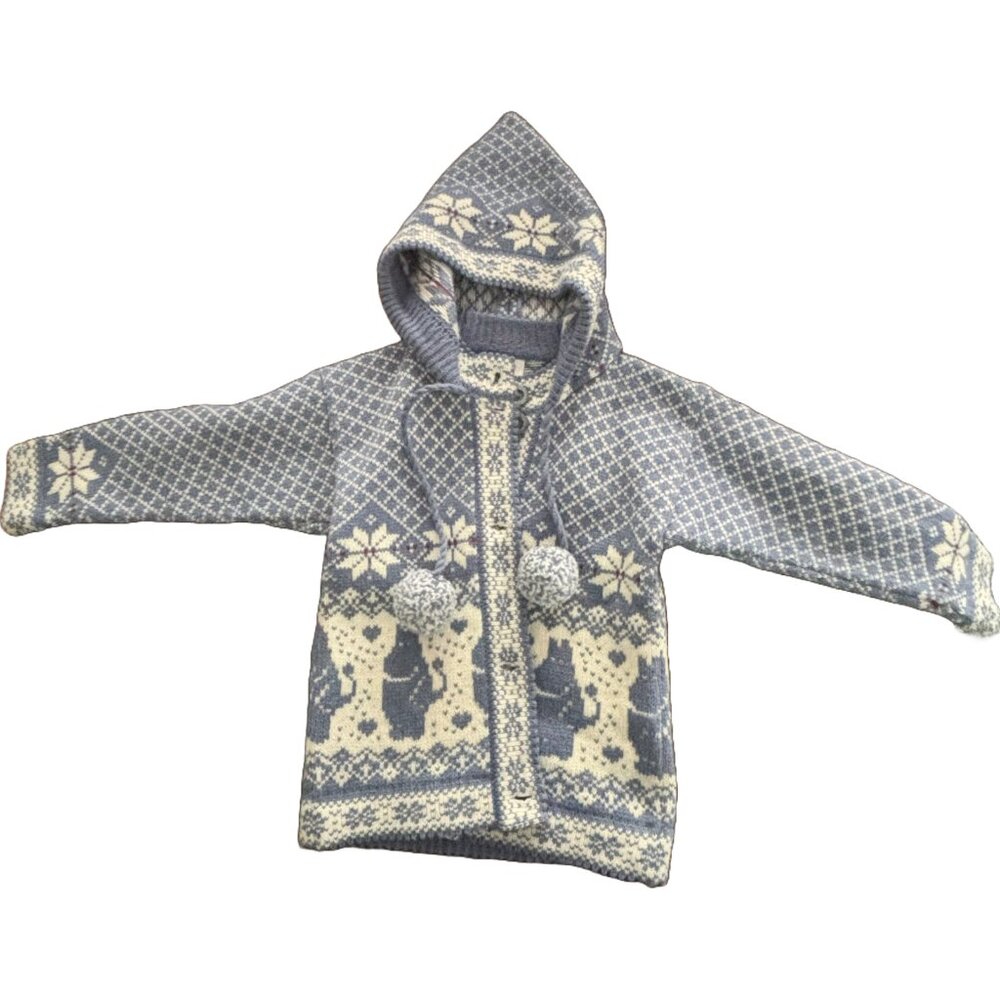 WoolEstonia girl's 100% Wool hooded knit sweater Jacket‎ with Mumitroll sz XS